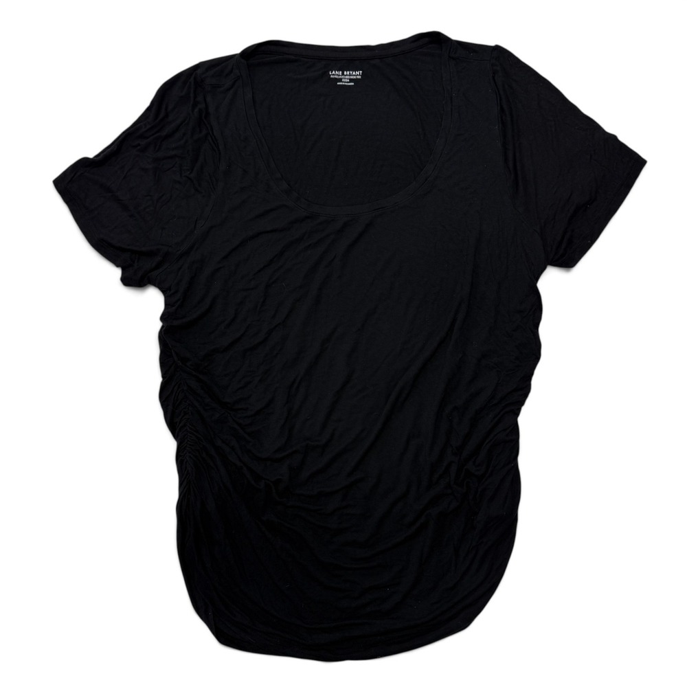 Lane Bryant Black Fitted Ruched Side Tee Plus Size 22/24 Short Sleeve Scoop Neck
